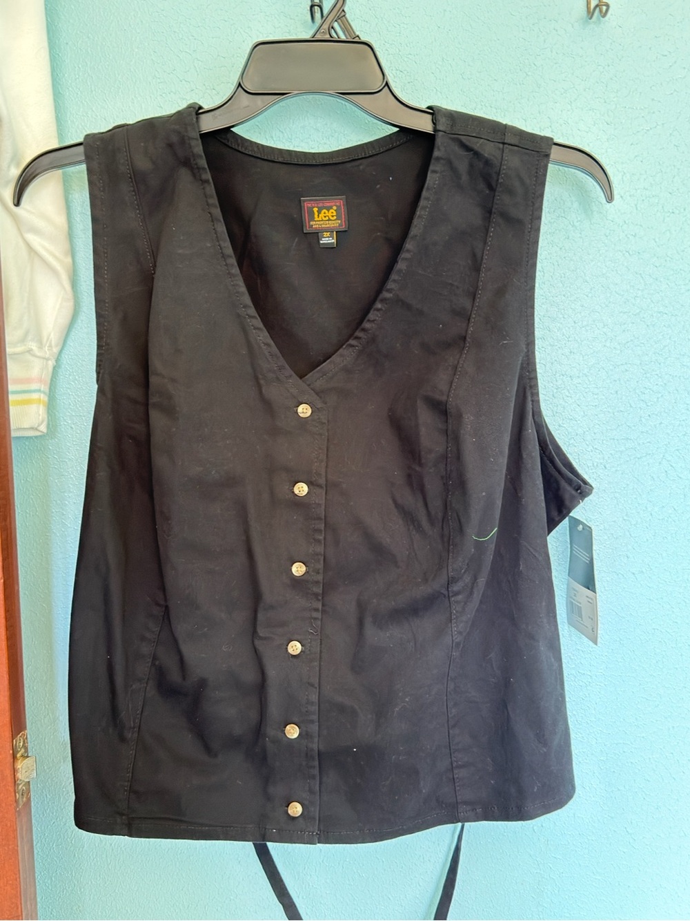 Lee Black Sleeveless Button-Front V-Neck Top